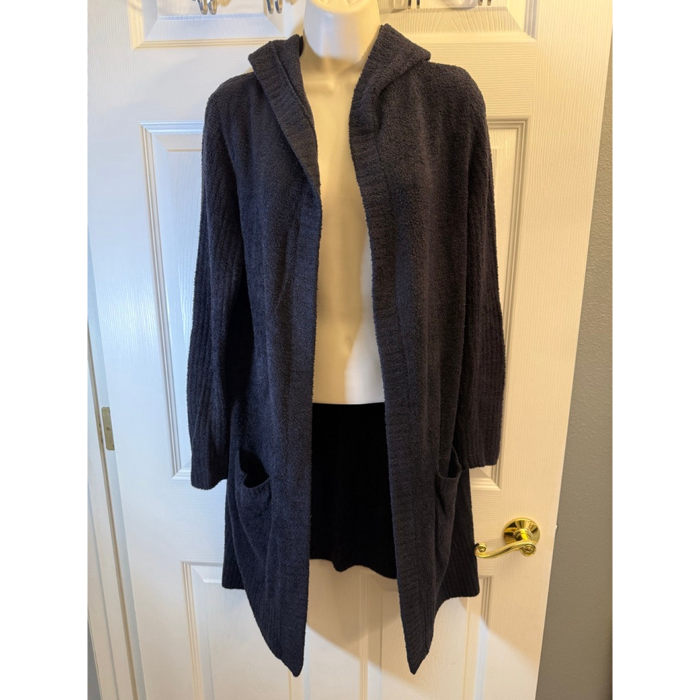 Barefoot Dreams CozyChic Lite Coastal Hooded Cardigan black size small - Picture 1 of 6